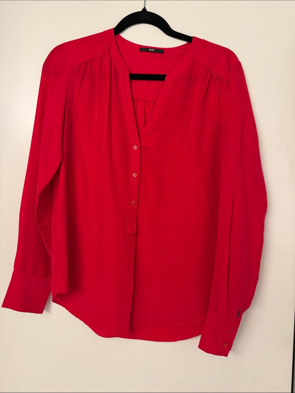 Hugo Boss Red V-Neck Button-Front Blouse